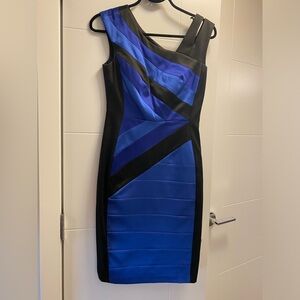Sophisticated satin cocktail or gala dress blue and black sz 4